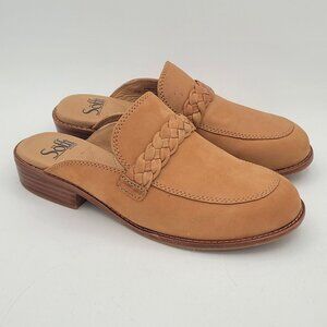 Sofft Nels Womens Sz 6.5 Mules Loafers Braided Nubuck Leather Tan Brown Comfort